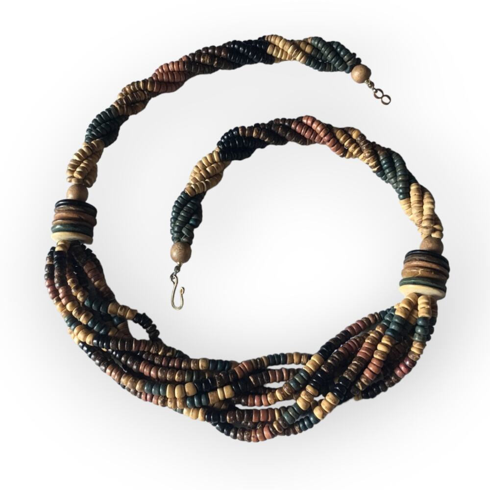 Beautiful muted natural tones multi-strand statement necklace